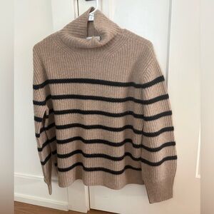 Nordstrom Cashmere Cowl Neck Sweater in Tan and Black Stripes